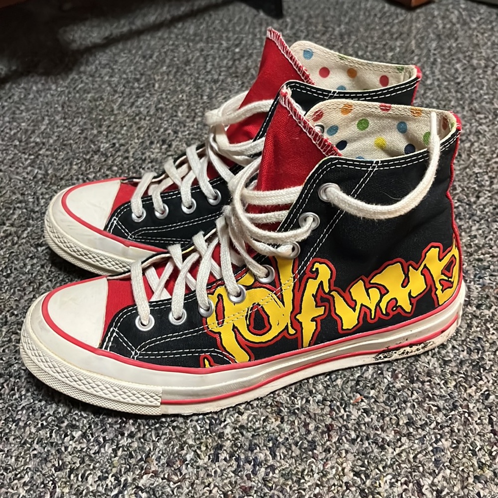 Custom black and red golf wang converse
